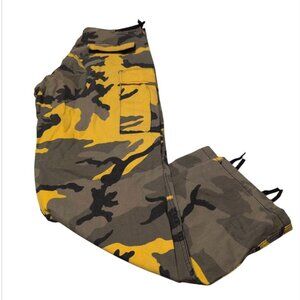 Camo Cargo Pants Yellow Urban Streetwear Tactical Military Size Small Button/zip